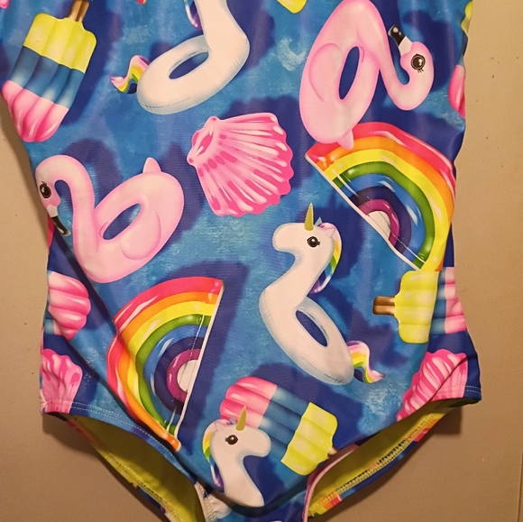 Justice Colorful Kids Swimwear with Flamingo and Rainbow Print Size 16 - Picture 2 of 5